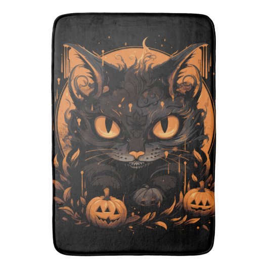 Halloween Black Cat mit Pumpkins und Mond Badematte (Vorderseite Vertikal)