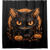 Halloween Black Cat mit Pumpkins und Mond Duschvorhang (Vorderseite)