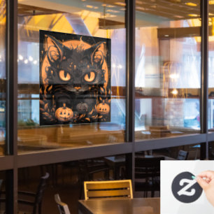 Halloween Black Cat mit Pumpkins und Mond Fensteraufkleber