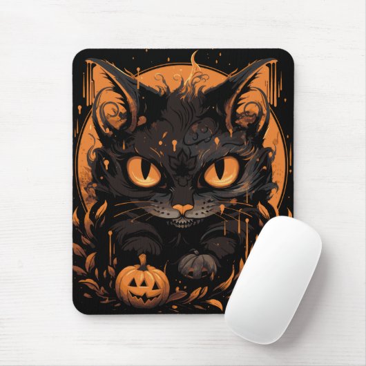 Halloween Black Cat mit Pumpkins und Mond Mousepad (Mit Mouse)
