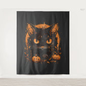 Halloween Black Cat mit Pumpkins und Mond Wandteppich (Vorderseite)