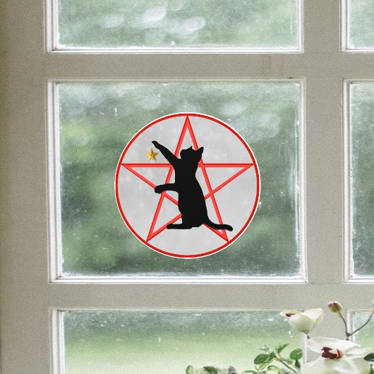 Halloween Black Cat mit Star Red Pentagramm Fensteraufkleber