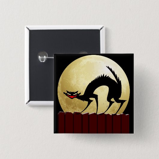 Halloween Black Cat mit Vollmond Button (Vorne & Hinten)