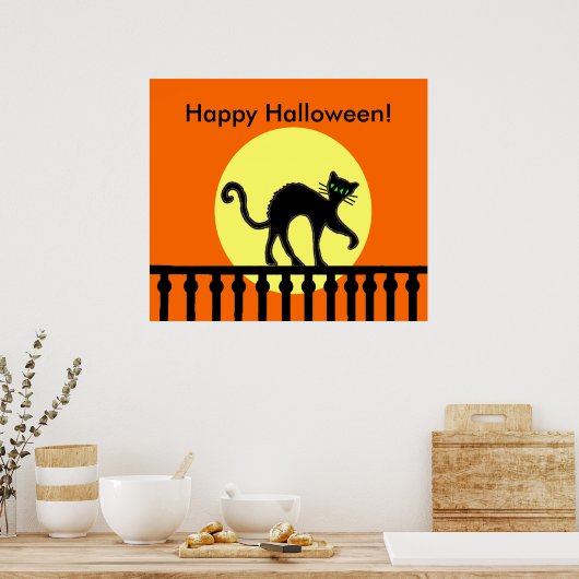 Halloween Black Cat Moon Fence Poster (Küche)