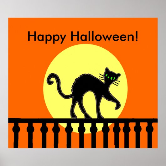 Halloween Black Cat Moon Fence Poster (Vorne)