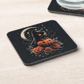 Halloween Black Cat, Moon & Pumpkin Getränkeuntersetzer (Linke Seite)