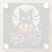 Halloween Black Cat, Moon & Pumpkin Glasuntersetzer (Rückseite)