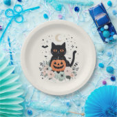 Halloween Black Cat, Moon & Pumpkin Pappteller (Party)