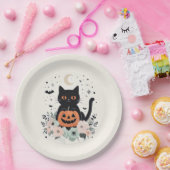 Halloween Black Cat, Moon & Pumpkin Pappteller (Party)