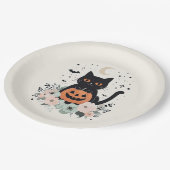 Halloween Black Cat, Moon & Pumpkin Pappteller (Schrägansicht)