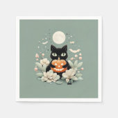 Halloween Black Cat, Moon & Pumpkin Serviette (Vorderseite)