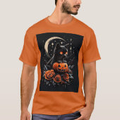 Halloween Black Cat, Moon & Pumpkin T-Shirt (Vorderseite)