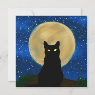 Halloween Black Cat Moonlit Silhouette Einladung