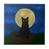 Halloween Black Cat Moonlit Silhouette  Fliese (Vorderseite)