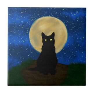 Halloween Black Cat Moonlit Silhouette Fliese