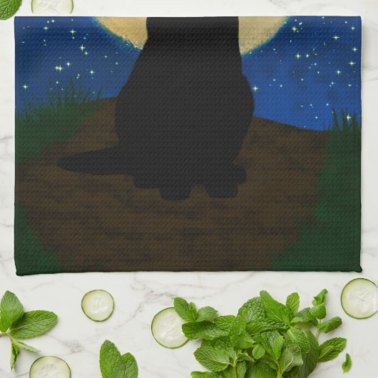 Halloween Black Cat Moonlit Silhouette  Geschirrtuch (Gefaltet)