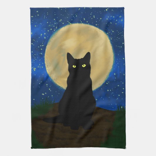 Halloween Black Cat Moonlit Silhouette  Geschirrtuch (Vertikal)