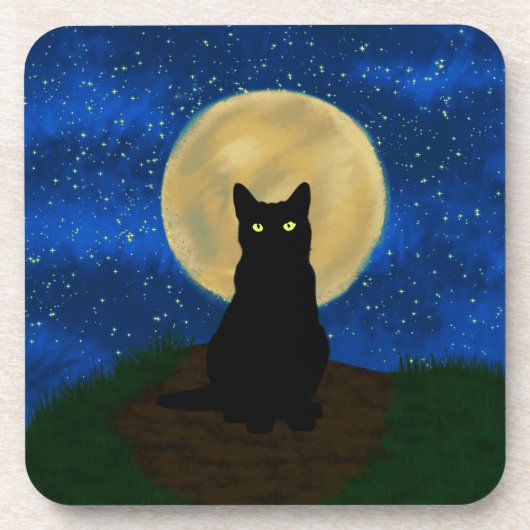 Halloween Black Cat Moonlit Silhouette Getränkeuntersetzer (Vorderseite)