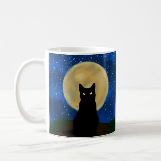 Halloween Black Cat Moonlit Silhouette Kaffeetasse (Links)