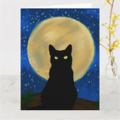 Halloween Black Cat Moonlit Silhouette Karte (Gelbe Blume)