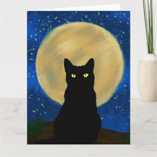 Halloween Black Cat Moonlit Silhouette Karte
