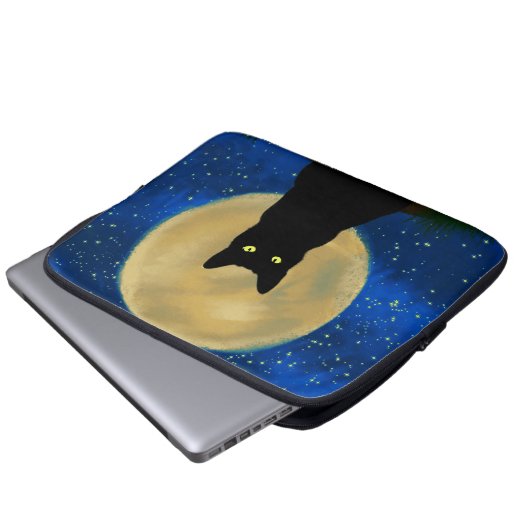 Halloween Black Cat Moonlit Silhouette Laptopschutzhülle (Vorne Knopf)