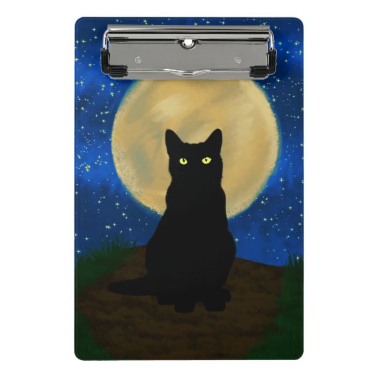 Halloween Black Cat Moonlit Silhouette Mini Klemmbrett (Vorderseite)