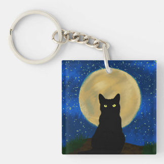 Halloween Black Cat Moonlit Silhouette Schlüsselanhänger