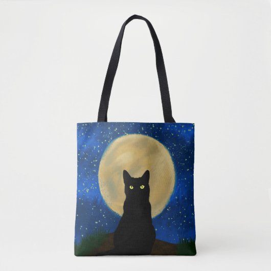 Halloween Black Cat Moonlit Silhouette Tasche (Vorderseite)