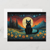 Halloween Black Cat Mountain Lakeside Vollmond Postkarte (Vorne/Hinten)