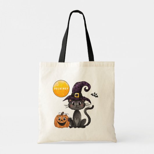 Halloween Black Cat Name Trick oder Tree Tragetasche (Rückseite)