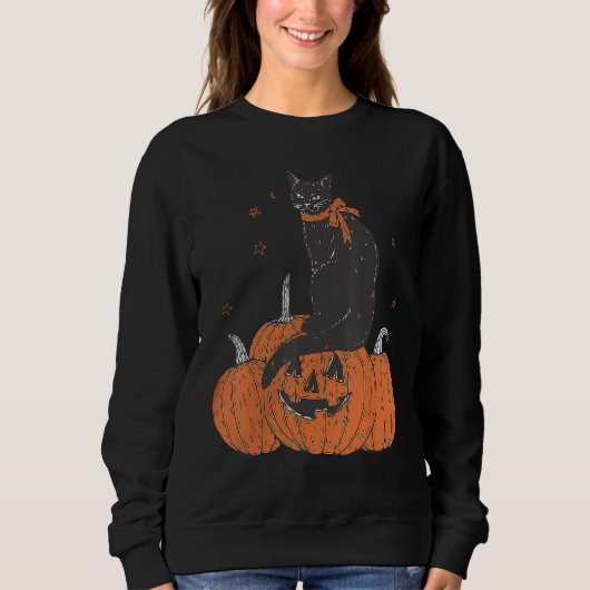 Halloween Black Cat On Pumpkin Halloween Costume Sweatshirt (Vorderseite)