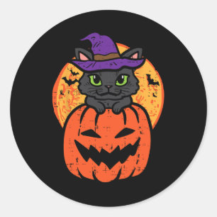 Halloween Black Cat On Pumpkin Kostüm Frauen Mädch Runder Aufkleber