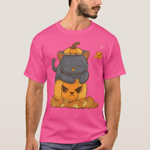 Halloween Black Cat On Pumpkin Niedliche Herbssais T-Shirt