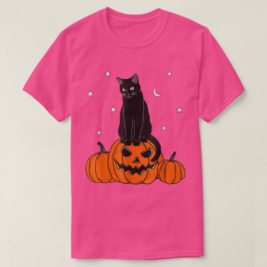 Halloween Black Cat on Pumpkin with Autumn Star Ka T-Shirt (Design vorne)