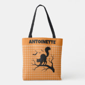 Halloween Black Cat on Tree Orange Gingham Plaid Tasche (Rückseite)