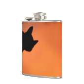 Halloween Black Cat Orange Hintergrund anpassen Flachmann (Links)