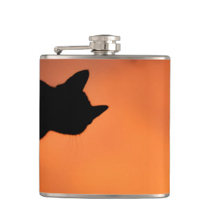 Halloween Black Cat Orange Hintergrund anpassen Flachmann