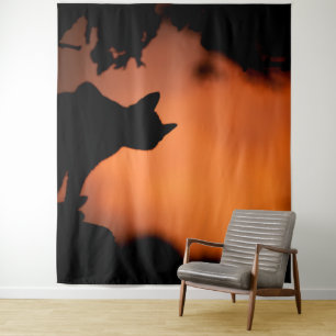 Halloween Black Cat Orange Hintergrund anpassen Wandteppich