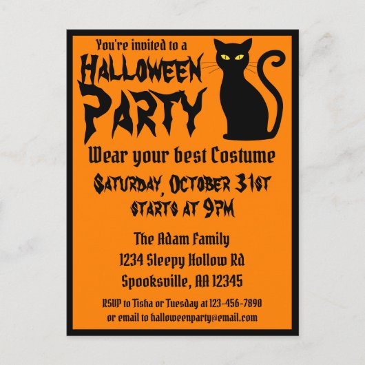 Halloween Black Cat Party Einladungspostkarte (Vorderseite)