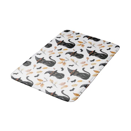 Halloween Black Cat Pattern - Witchy Cat Badematte (Schrägansicht)