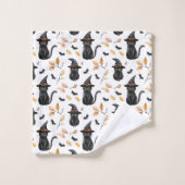 Halloween Black Cat Pattern - Witchy Cat Badhandtuch Set (Waschlappen)