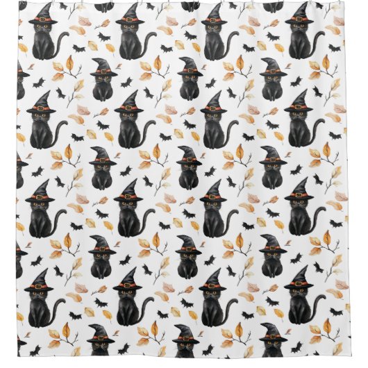 Halloween Black Cat Pattern - Witchy Cat Duschvorhang (Vorderseite)