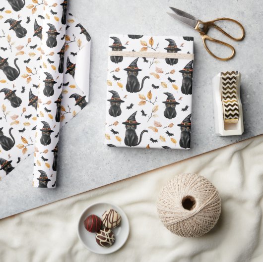 Halloween Black Cat Pattern - Witchy Cat Geschenkpapier (Kunsthandwerk)