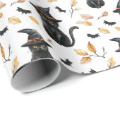 Halloween Black Cat Pattern - Witchy Cat Geschenkpapier (Rolleneckpunkt)