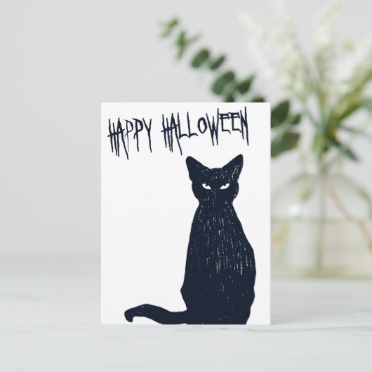 Halloween Black Cat Postcard Silhouette Postkarte (Stehend Vorderseite)