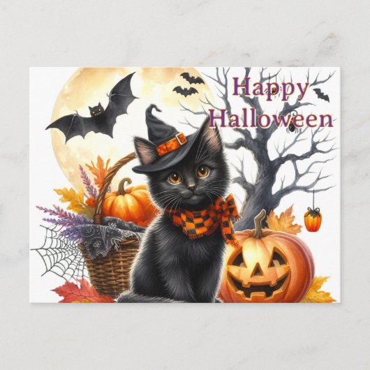 Halloween Black Cat Postkarte (Vorderseite)