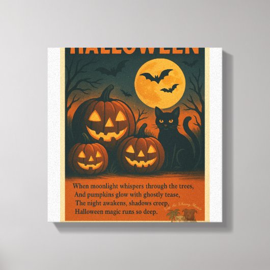Halloween Black Cat & Pumpk Stretched Canvas Print Leinwanddruck (Vorderseite)