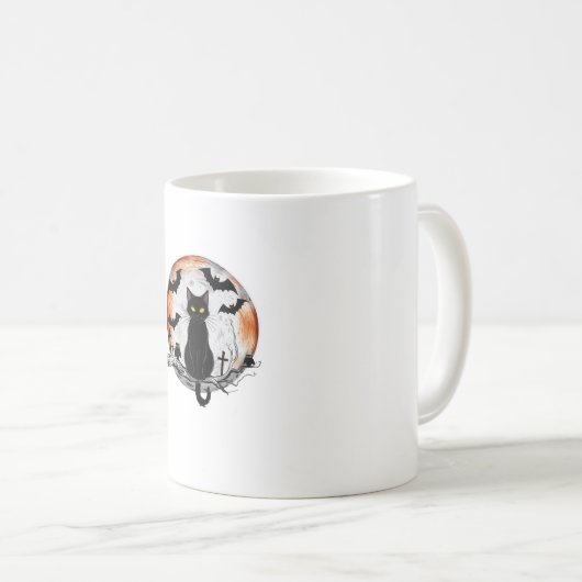 Halloween Black Cat Pumpkin Bat Moon Friedhof Scar Kaffeetasse (VorderseiteRechts)