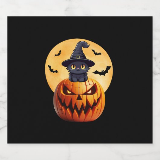 Halloween Black Cat Pumpkin bringen Spannung Männe Schaumweinetikett (Einzelnes Label)